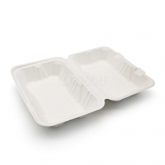 850ml 9x6xH3" (Fold) 28g Bagasse Compostable Clam Shell Lunch Container Paper