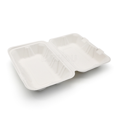 850ml 9x6xH3" (Fold) 28g Bagasse Compostable Clam Shell Lunch Container Paper