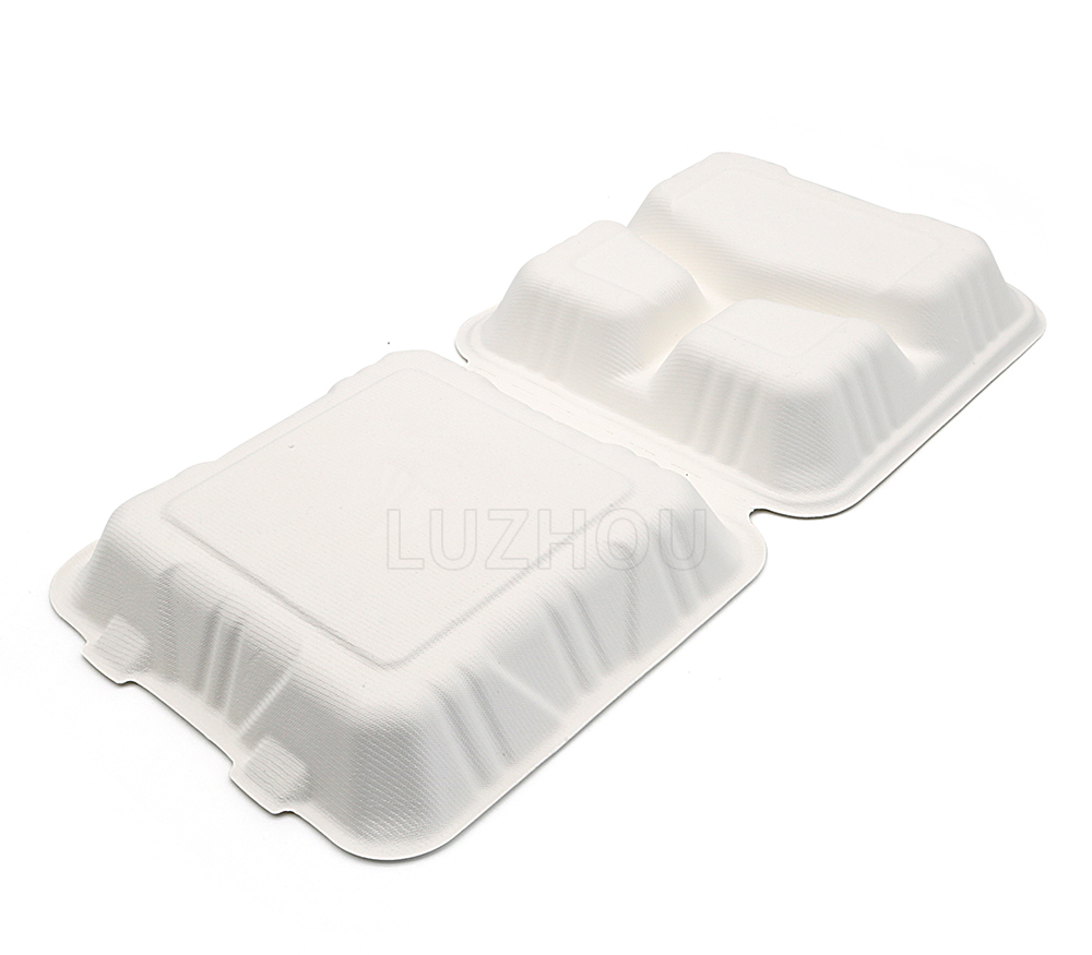 1300ml 9x9xH3" (Fold) 42g 3 Compartment Bagasse Compostable Takeaway Food Box