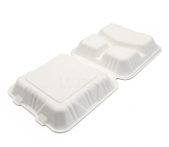 1300ml 9x9xH3" (Fold) 42g 3 Compartment Bagasse Compostable Takeaway Food Box