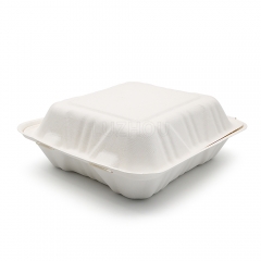900ml 8x8xH2.48" (Fold) 31g Bagasse Biodegradable Compostable Meal Containers Large