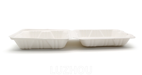 900ml 8x8xH2.48" (Fold) 31g Bagasse Biodegradable Compostable Meal Containers Large