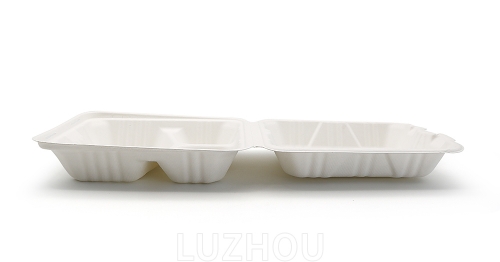 800ml 8x8xH2.48" (Fold) 31g 3 Compartment Bagasse Compostable Meal Containers Disposable