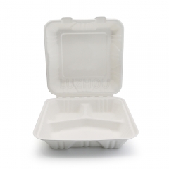 1300ml 9x9xH3" (Fold) 42g 3 Compartment Bagasse Compostable Takeaway Food Box
