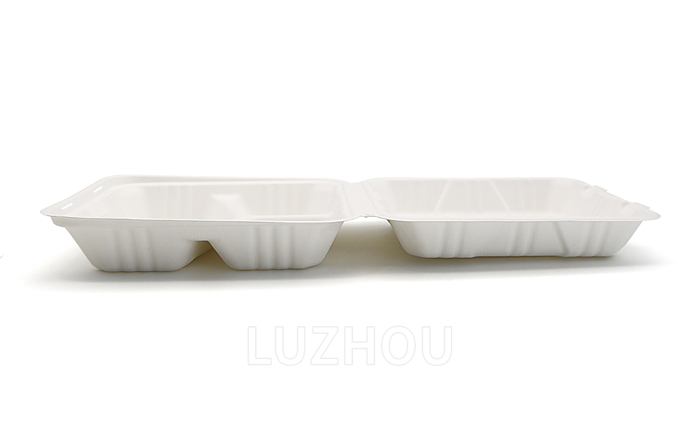 1300ml 9x9xH3" (Fold) 42g 3 Compartment Bagasse Compostable Takeaway Food Box