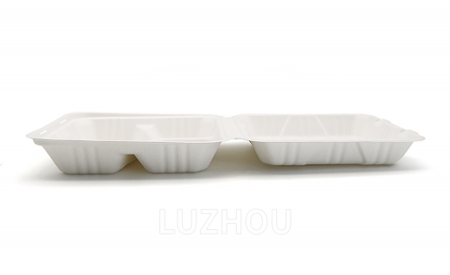 1300ml 9x9xH3" (Fold) 42g 3 Compartment Bagasse Compostable Takeaway Food Box