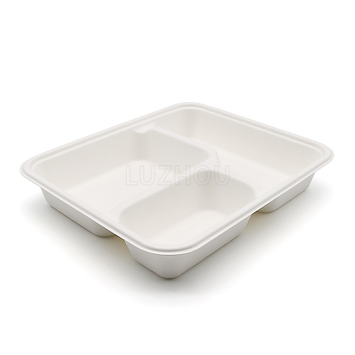 3-Comp 9"x7.8"xH1.5" 30g Bagasse Compostable Compartment Togo Food Tray Container