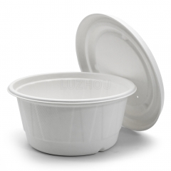 1000ml 34oz ф9.7"xH4.7" 23g Diamond Bagasse Compostable Disposable To Go Paper Bowl with Cover