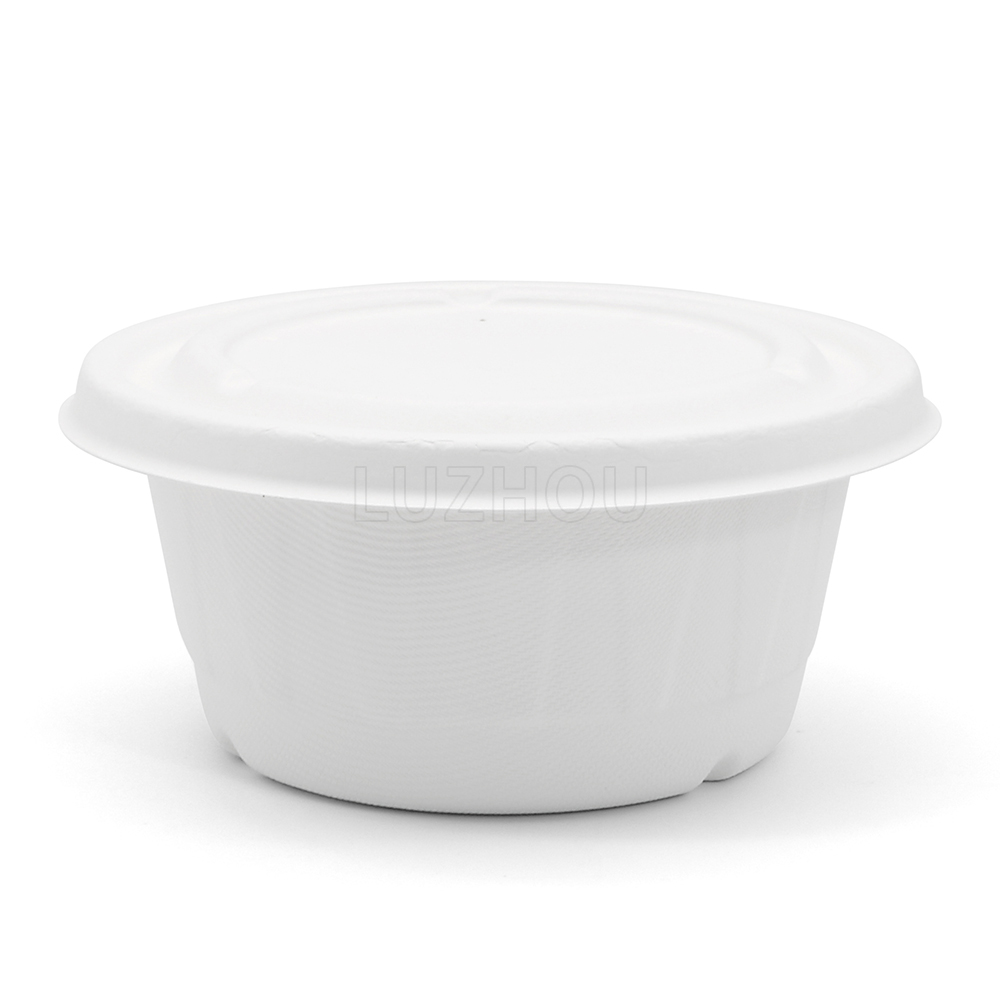 850ml 29oz ф9.7"xH4.2" 20g Diamond Bagasse Compostable Take Out Soup Bowl with Lid