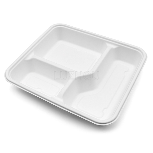 3-Comp 9"x7.8"xH1.5" 30g Bagasse Compostable Compartment Togo Food Tray Container