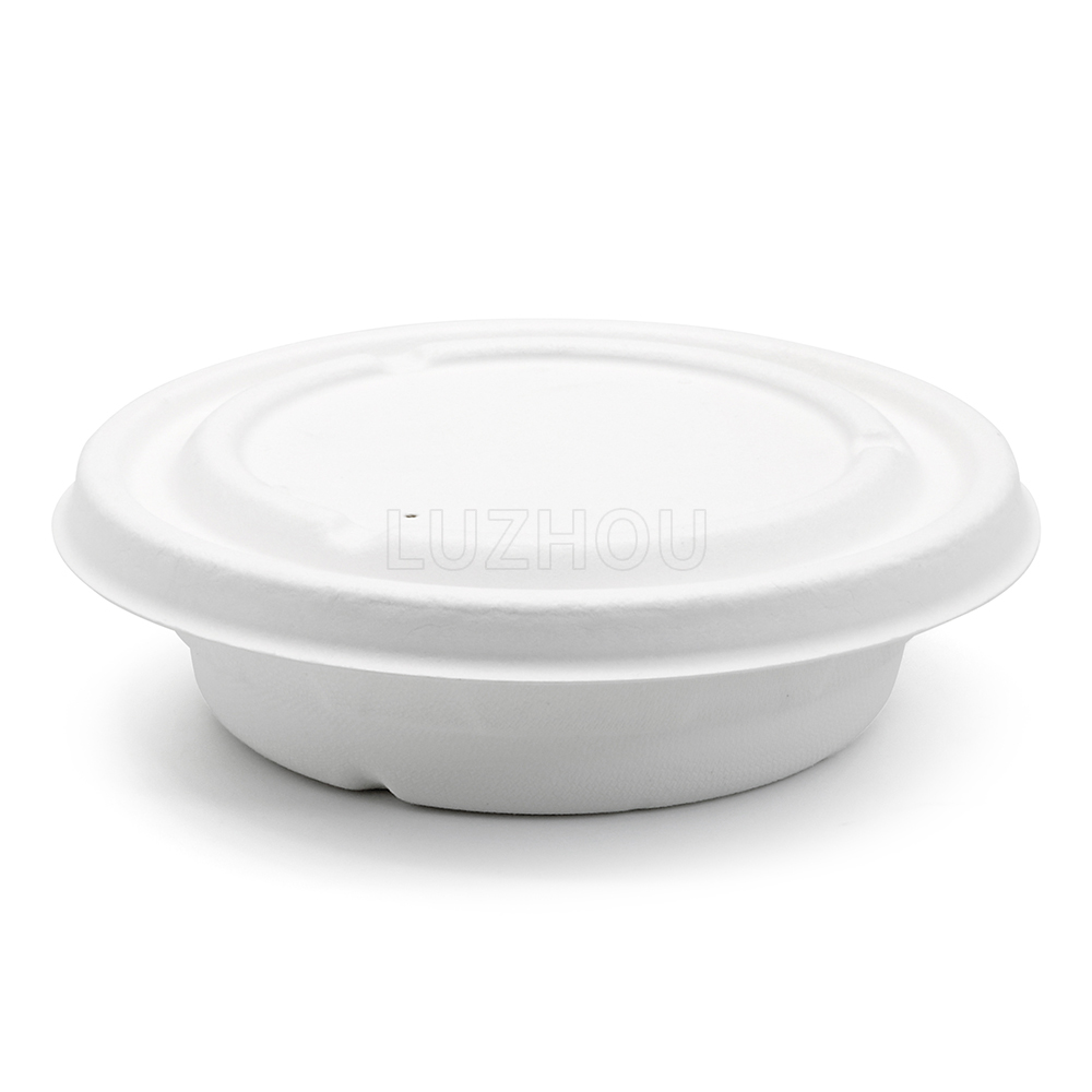 500ml 17oz ф9.7"xH2.6" 14g Diamond Bagasse Biodegradable Compostable Soup Packaging Container with Lid