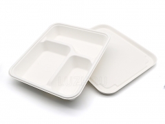 3-Comp 9"x7.8"xH1.5" 30g Bagasse Compostable Compartment Togo Food Tray Container