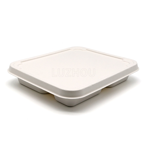 3-Comp 9"x7.8"xH1.5" 30g Bagasse Compostable Compartment Togo Food Tray Container