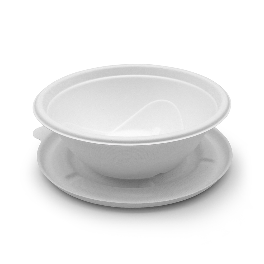 500ml 17oz Φ9.4"xH3.5" 12g Wide Rim Bagasse Compostable Molded Fiber Paper Food Container