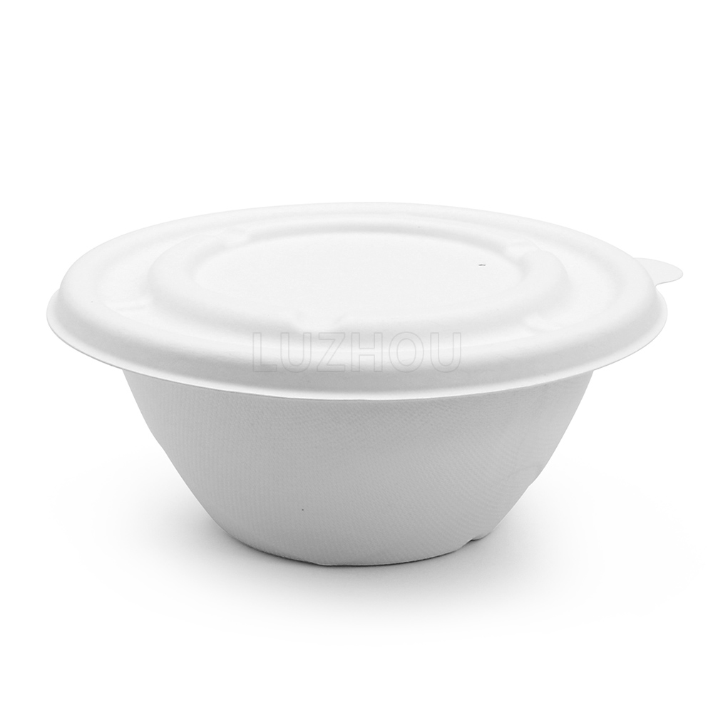 1000ml 34oz Φ10"xH4.6" 19g Bagasse Compostable Paper Soup Container with Cover