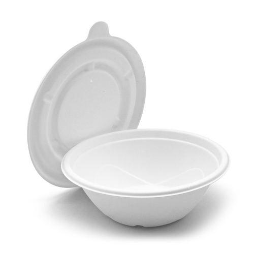 500ml 17oz Φ9.4"xH3.5" 12g Wide Rim Bagasse Compostable Molded Fiber Paper Food Container