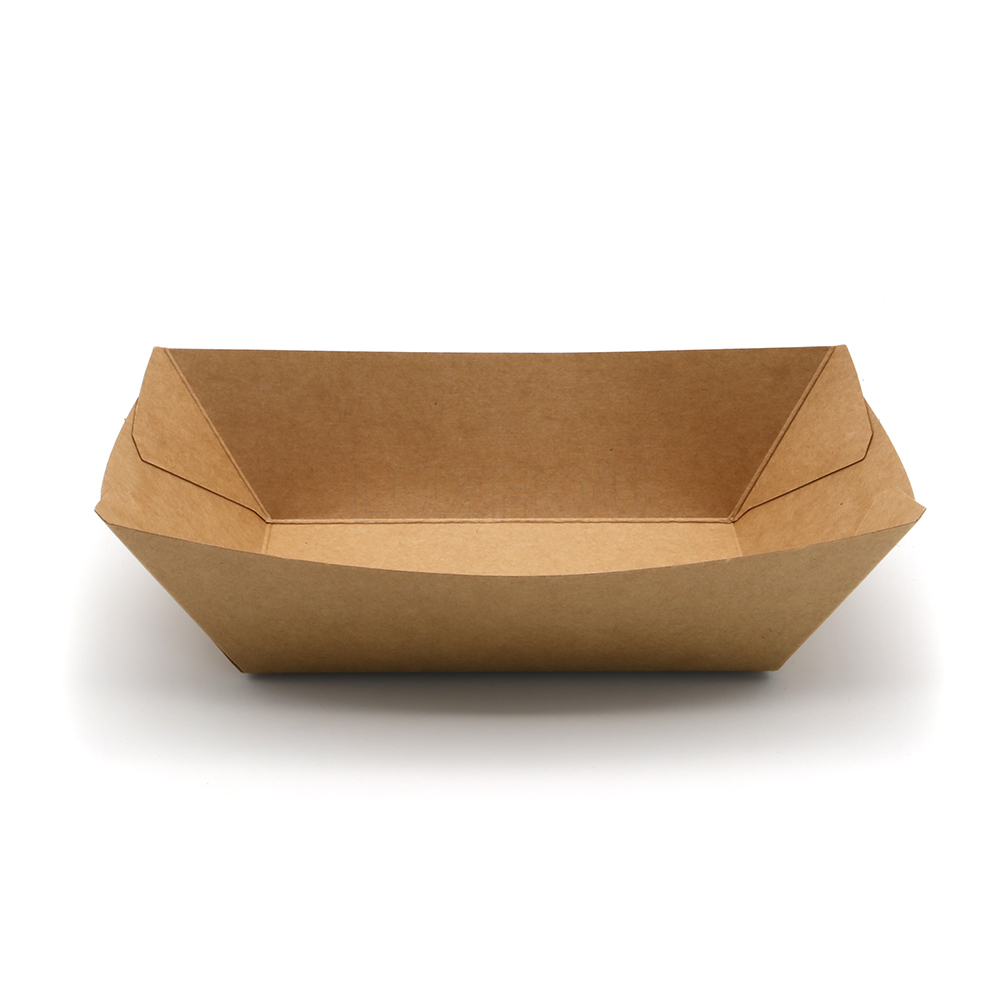 22oz 7.72"x4.61"x1.97" 270g Kraft Paper Boat Meal Tray Brown