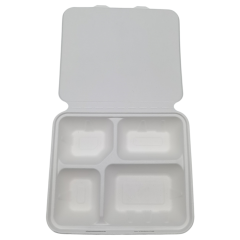 1200ml 4-Comp 7.4"x9.6"xH1.9" 48g Bagasse Compostable Disposable Paper Lunch Tray with Lid