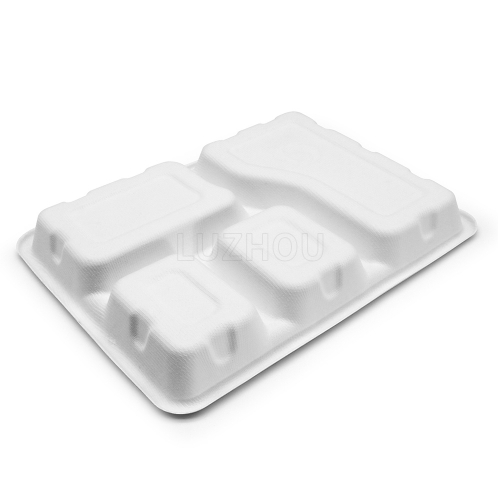4-Comp 12.5"x8.6"xH1.1" 38g Bagasse Compostable Takeout Meal Tray Container