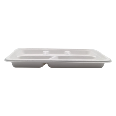 5-Comp 10"x8.3"xH1" 24g Bagasse Compostable Disposable Lunch Tray with Lid