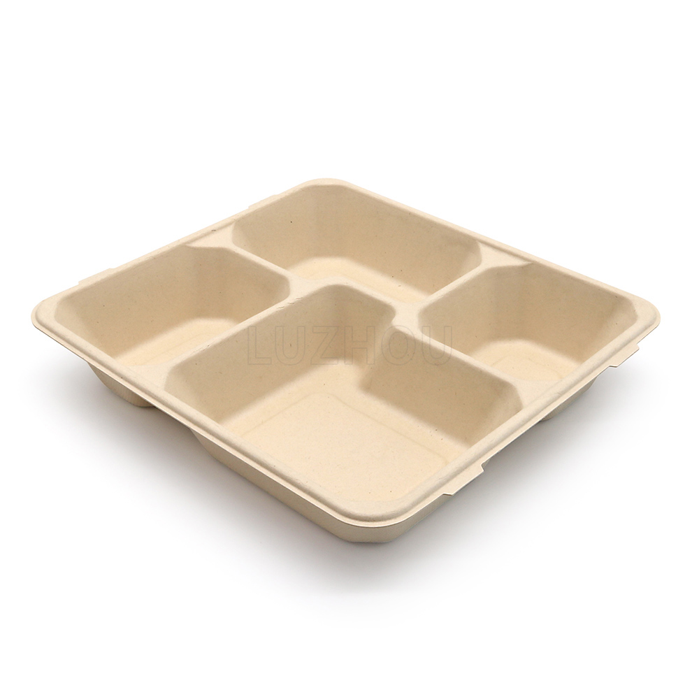 4-Comp 9.4"x8.6"xH1.6" 50g Bagasse Compostable Catering Take Away Tray with Lid