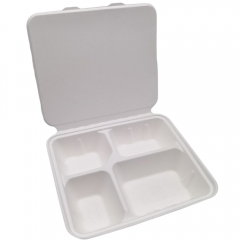 1200ml 4-Comp 7.4"x9.6"xH1.9" 48g Bagasse Compostable Disposable Paper Lunch Tray with Lid