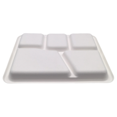 5-Comp 10"x8.3"xH1" 24g Bagasse Compostable Disposable Lunch Tray with Lid