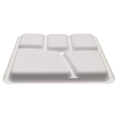 5-Comp 10"x8.3"xH1" 24g Bagasse Compostable Disposable Lunch Tray with Lid