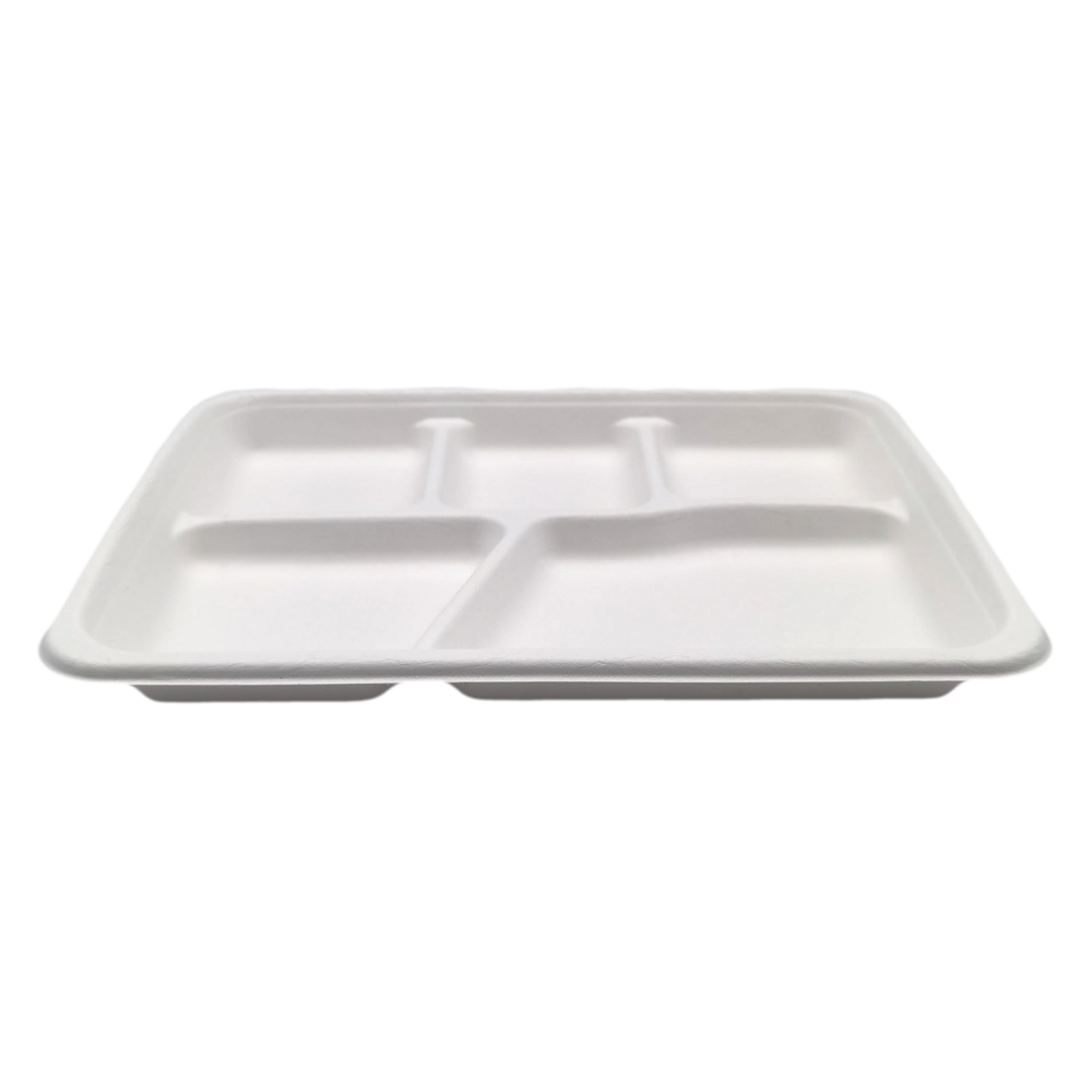 5-Comp 10"x8.3"xH1" 24g Bagasse Compostable Disposable Lunch Tray with Lid