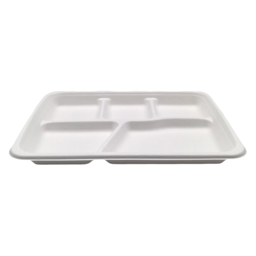 5-Comp 10"x8.3"xH1" 24g Bagasse Compostable Disposable Lunch Tray with Lid