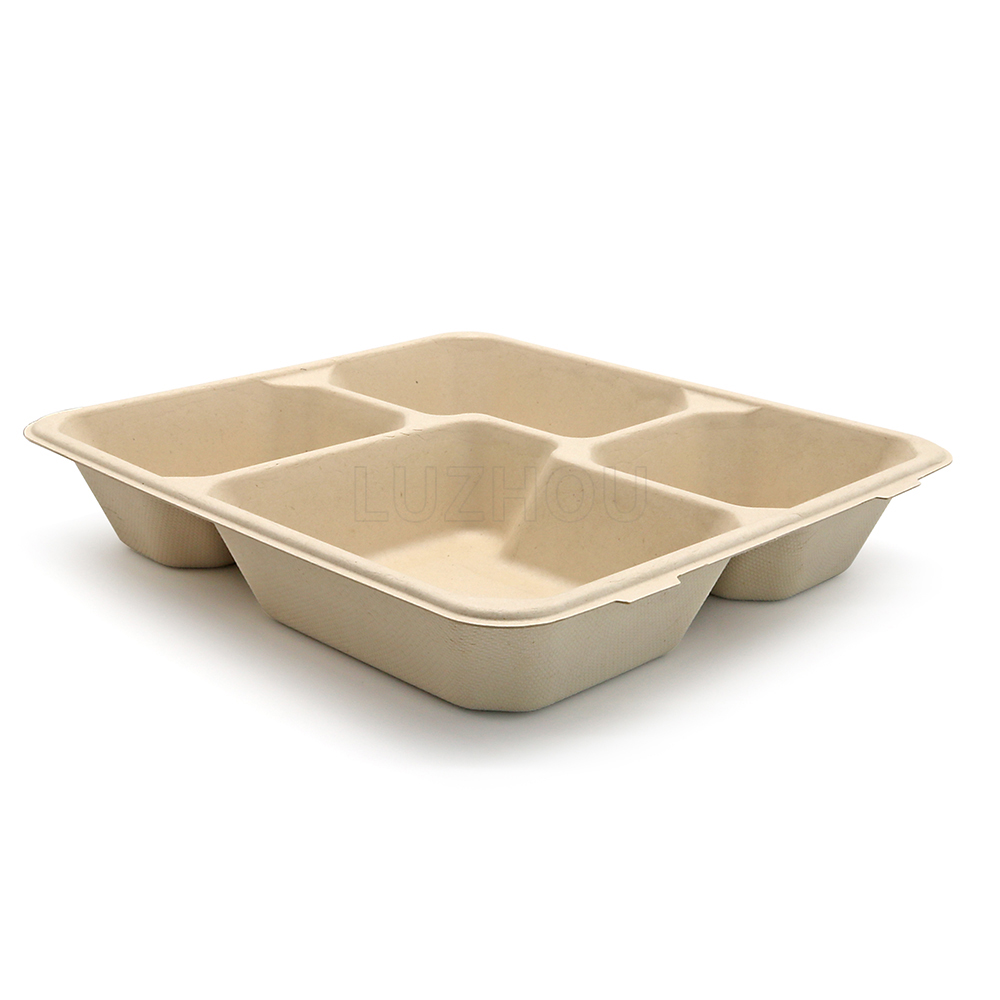 4-Comp 9.4"x8.6"xH1.6" 50g Bagasse Compostable Catering Take Away Tray with Lid