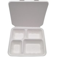 1200ml 4-Comp 7.4"x9.6"xH1.9" 48g Bagasse Compostable Disposable Paper Lunch Tray with Lid