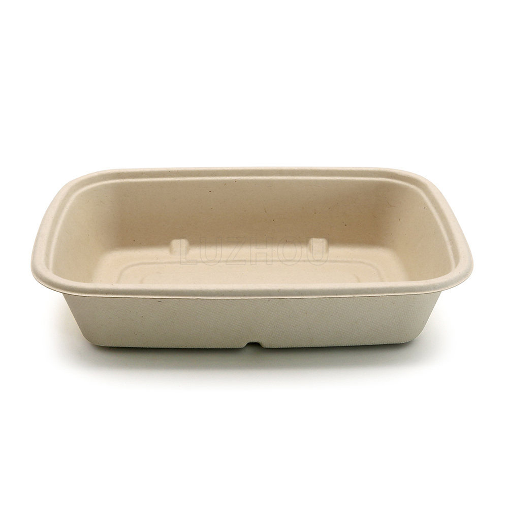 800ml 8.5"x6"xH1.8" 20g Bagasse Compostable Catering Take Away Food Containers with Lid