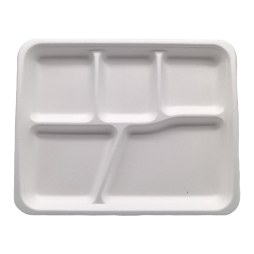 5-Comp 10"x8.3"xH1" 24g Bagasse Compostable Disposable Lunch Tray with Lid