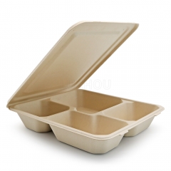 4-Comp 9.4"x8.6"xH1.6" 50g Bagasse Compostable Catering Take Away Tray with Lid