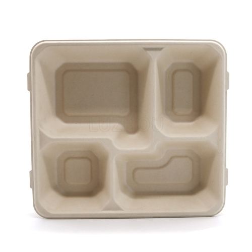 4-Comp 9.4"x8.6"xH1.6" 50g Bagasse Compostable Catering Take Away Tray with Lid