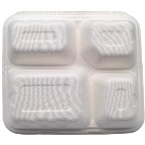 1200ml 4-Comp 7.4"x9.6"xH1.9" 48g Bagasse Compostable Disposable Paper Lunch Tray with Lid