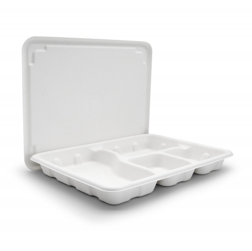 4-Comp 12.5"x8.6"xH1.1" 38g Bagasse Compostable Takeout Meal Tray Container