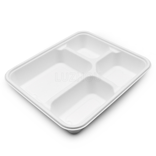 4-Comp 9"x7.7"xH1.5" 31g Bagasse Compostable Take Away Meal Tray Container