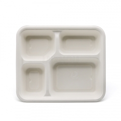 4-Comp 9"x7.7"xH1.5" 31g Bagasse Compostable Take Away Meal Tray Container