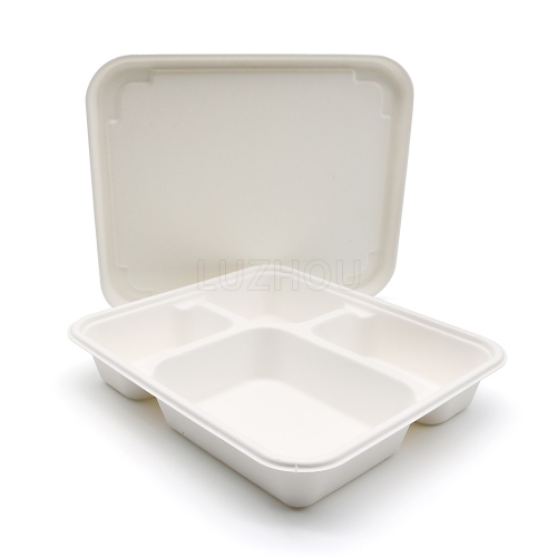 4-Comp 9"x7.7"xH1.5" 31g Bagasse Compostable Take Away Meal Tray Container