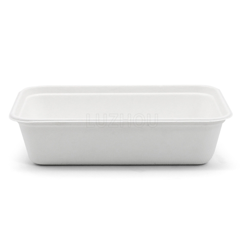 650ml 7"x5"xH1.7" 14g Thin Rim Bagasse Compostable Chinese Paper Carry Out Food Container with Lid
