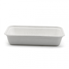 500ml 7"x5"xH1.4" 13g Thin Rim Bagasse Biodegradable Compostable Take Away Meal Packaging Box with Lid