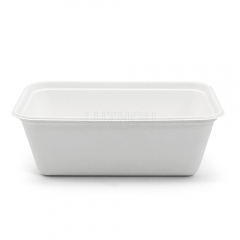 1000ml 7"x5"xH2.4" 16g Thin Rim Bagasse Compostable Paper Takeaway Food Box with Lid