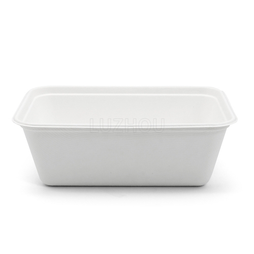 1000ml 7"x5"xH2.4" 16g Thin Rim Bagasse Compostable Paper Takeaway Food Box with Lid