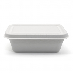 1000ml 7"x5"xH2.4" 16g Thin Rim Bagasse Compostable Paper Takeaway Food Box with Lid