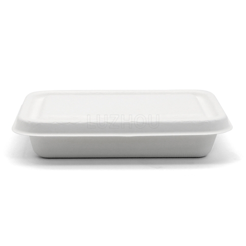 500ml 7"x5"xH1.4" 13g Thin Rim Bagasse Biodegradable Compostable Take Away Meal Packaging Box with Lid
