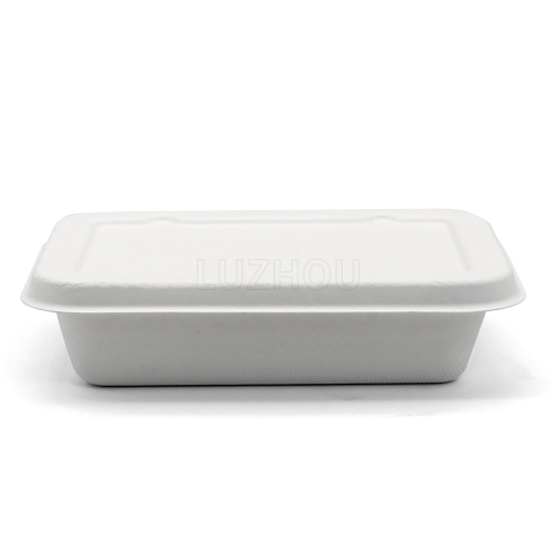 650ml 7"x5"xH1.7" 14g Thin Rim Bagasse Compostable Chinese Paper Carry Out Food Container with Lid