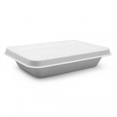 500ml 7"x5"xH1.4" 13g Thin Rim Bagasse Biodegradable Compostable Take Away Meal Packaging Box with Lid