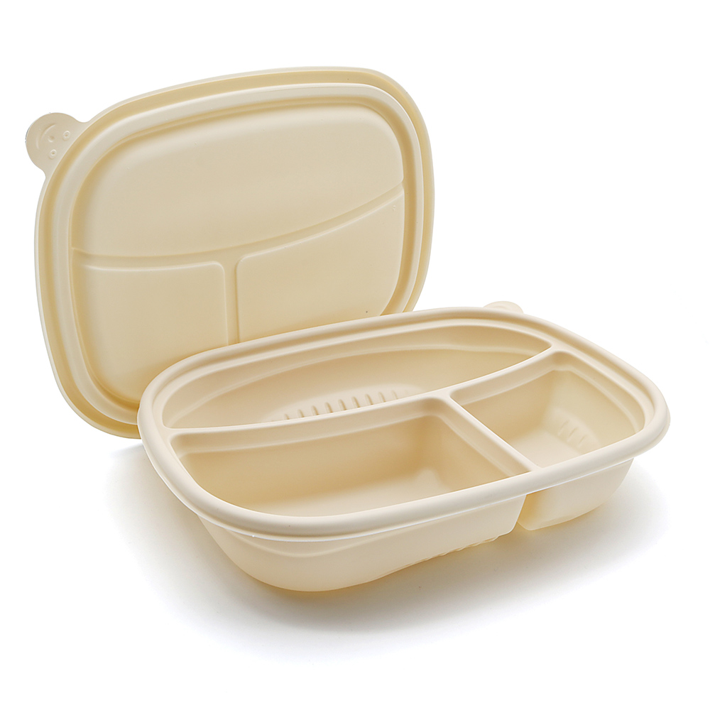 950ml 9.45"x7.13"x1.81" 62g Corn Starch 3-Comp Lunch Container Box with Lid